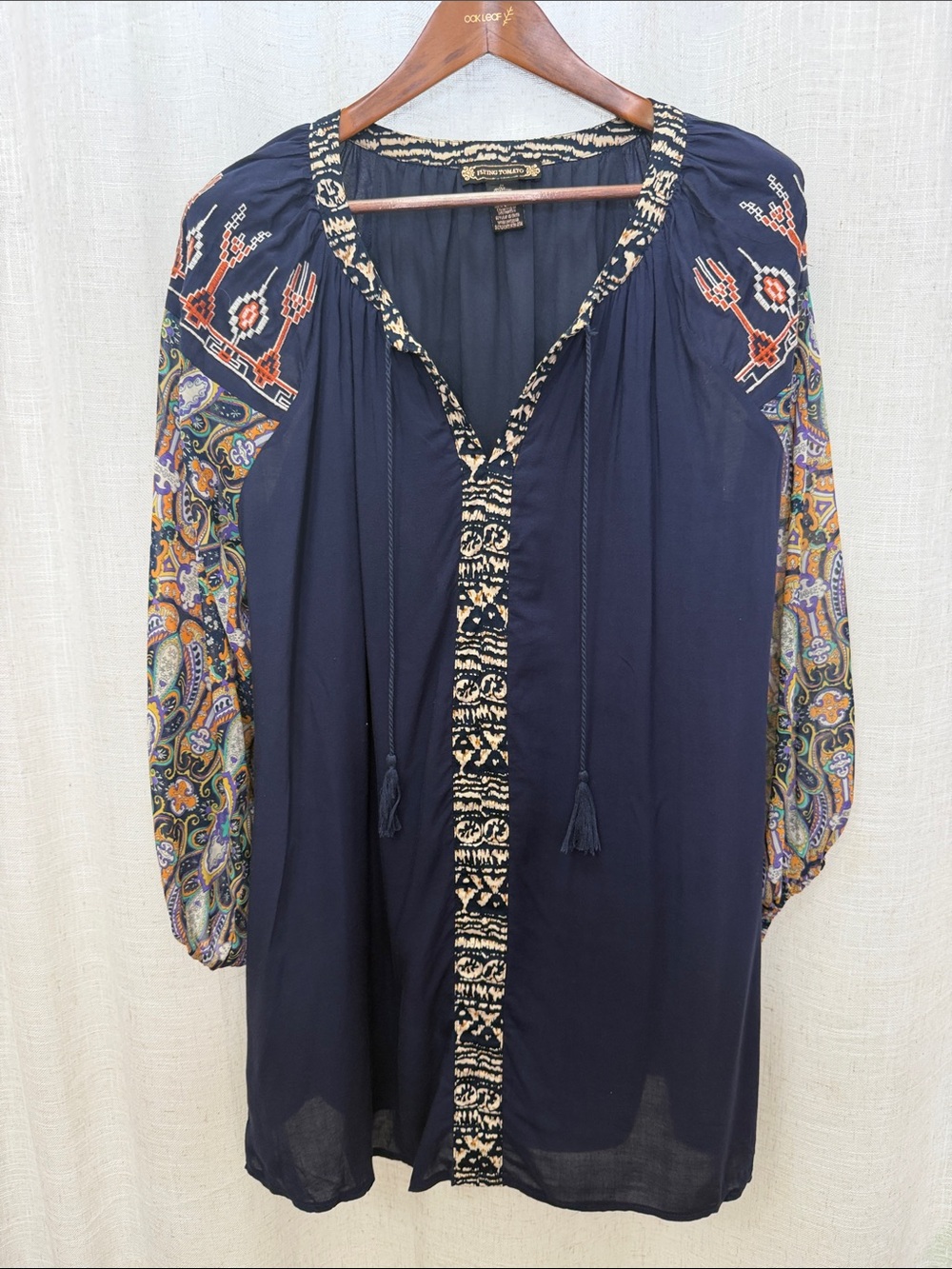 Flying Tomato Navy Blue W/Colorful Paisley Sleeves Dress Size Medium